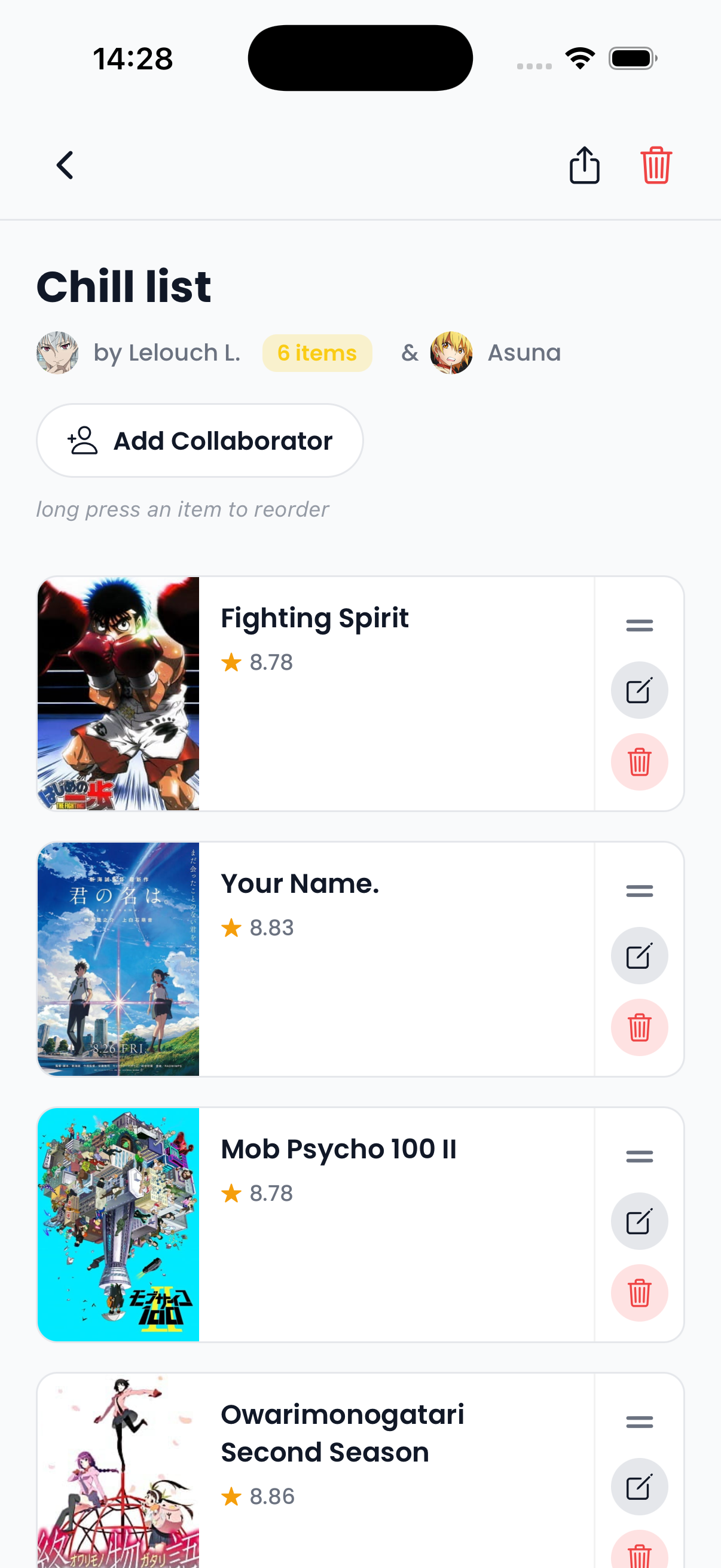 Shared Lists Screenshot